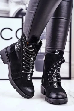 Buty damskie Vinceza Botki Sznurowane|Czarne Botki*Botki Damskie Ocieplane Czarne Aspen