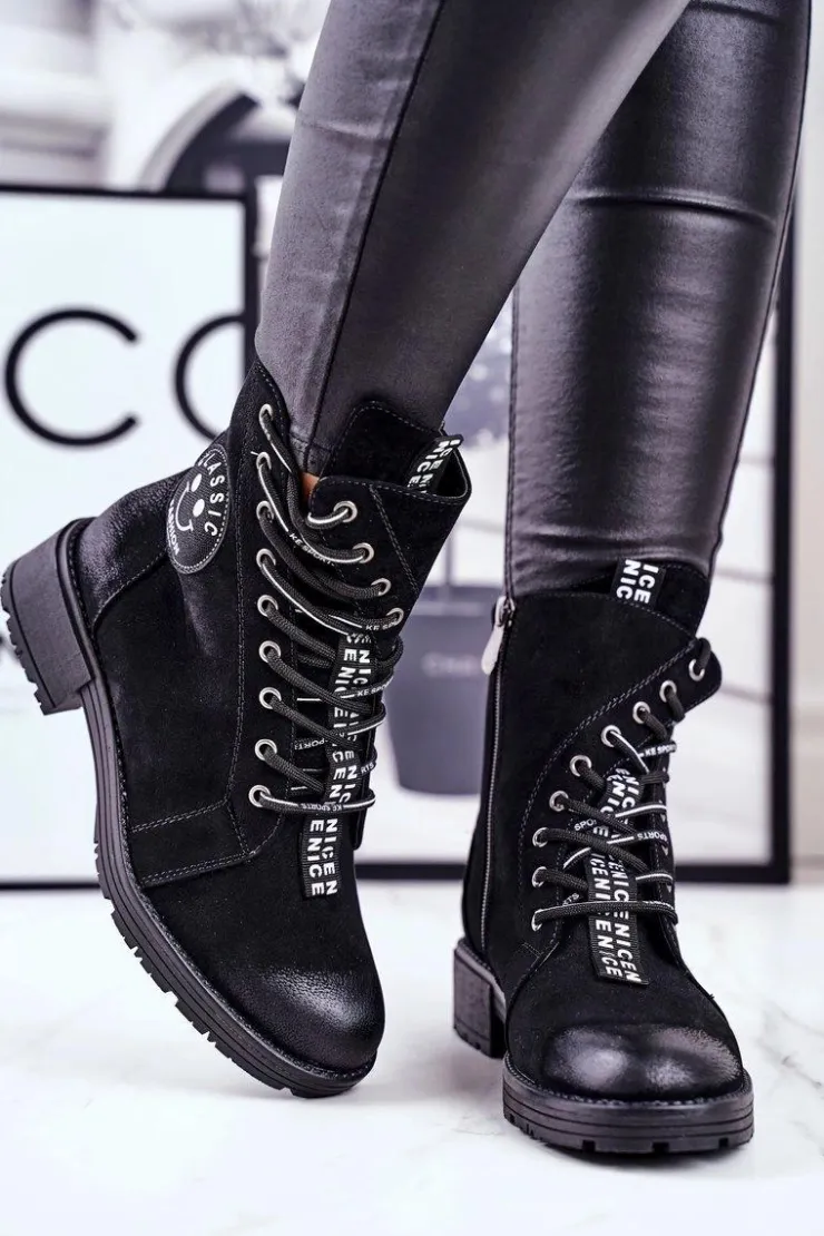 Buty damskie Vinceza Botki Sznurowane|Czarne Botki*Botki Damskie Ocieplane Czarne Aspen