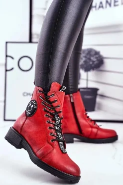 Buty damskie Vinceza Botki Damskie Ocieplane Czerwone Aspen