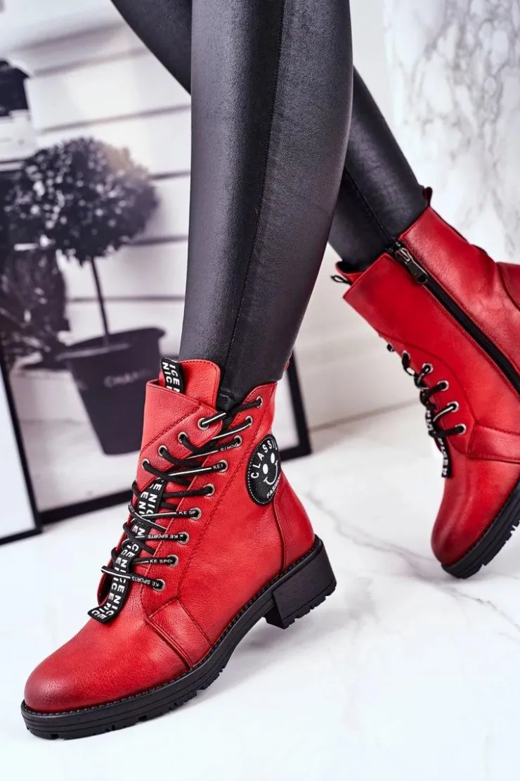 Buty damskie Vinceza Botki Damskie Ocieplane Czerwone Aspen