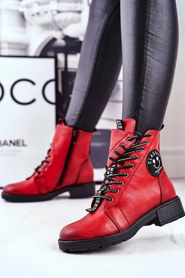 Buty damskie Vinceza Botki Damskie Ocieplane Czerwone Aspen