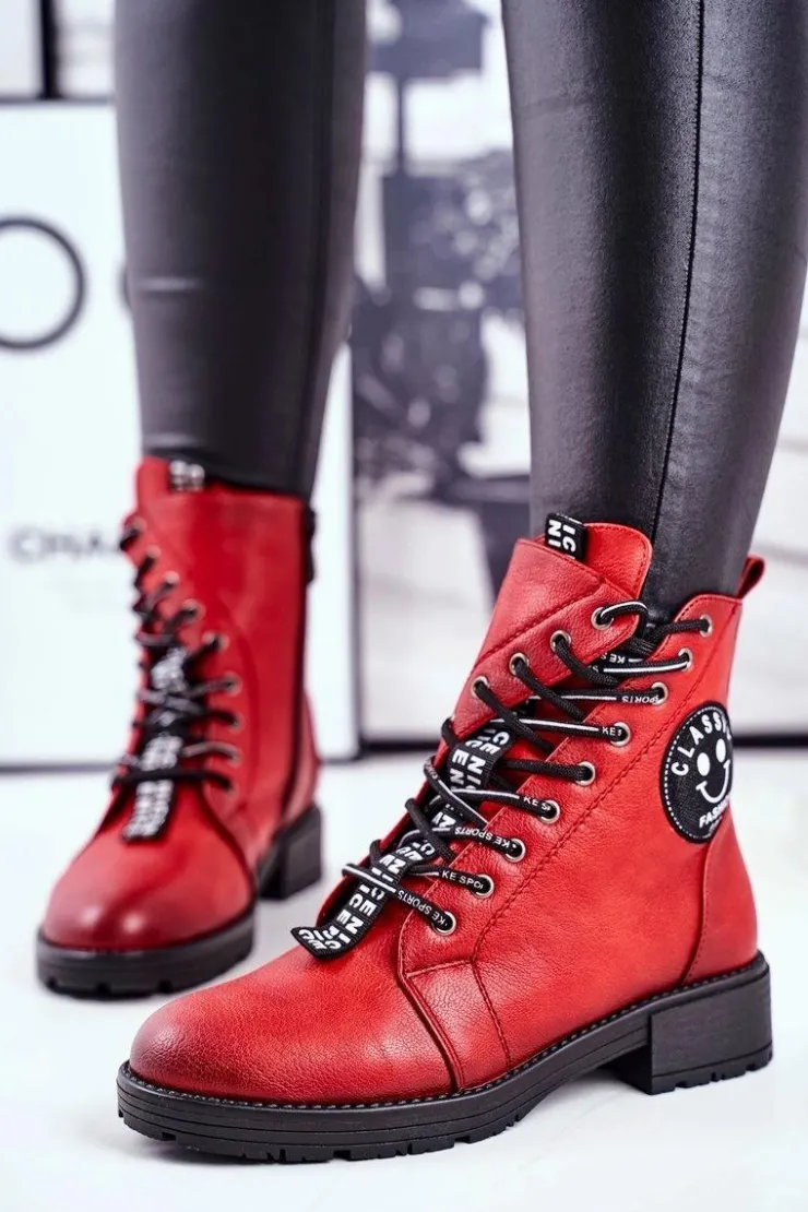 Buty damskie Vinceza Botki Damskie Ocieplane Czerwone Aspen