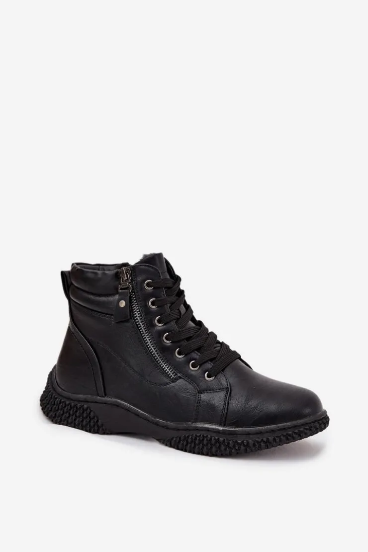 Evento Botki Ocieplane|Damskie Trapery*Botki Damskie Ocieplane Futerkiem Z Eko Skóry Czarne Ulverina Czarny