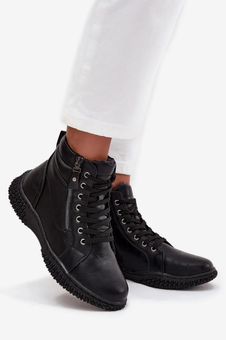 Evento Botki Ocieplane|Damskie Trapery*Botki Damskie Ocieplane Futerkiem Z Eko Skóry Czarne Ulverina Czarny