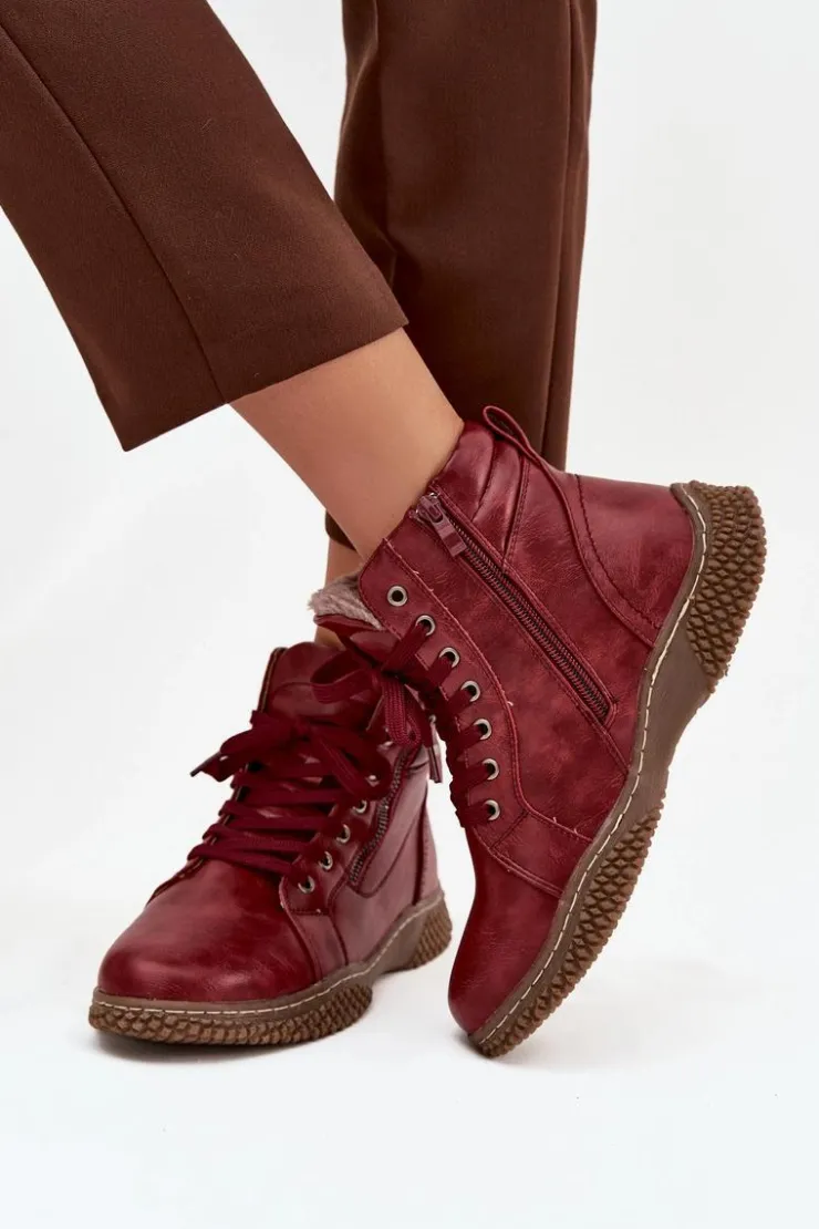 Online Evento Botki Damskie Ocieplane Futerkiem Z Eko Skóry Bordowe Ulverina
