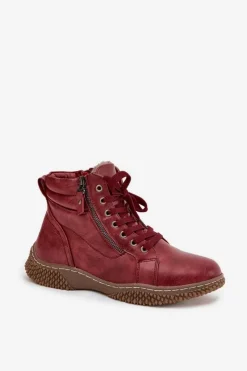 Online Evento Botki Damskie Ocieplane Futerkiem Z Eko Skóry Bordowe Ulverina