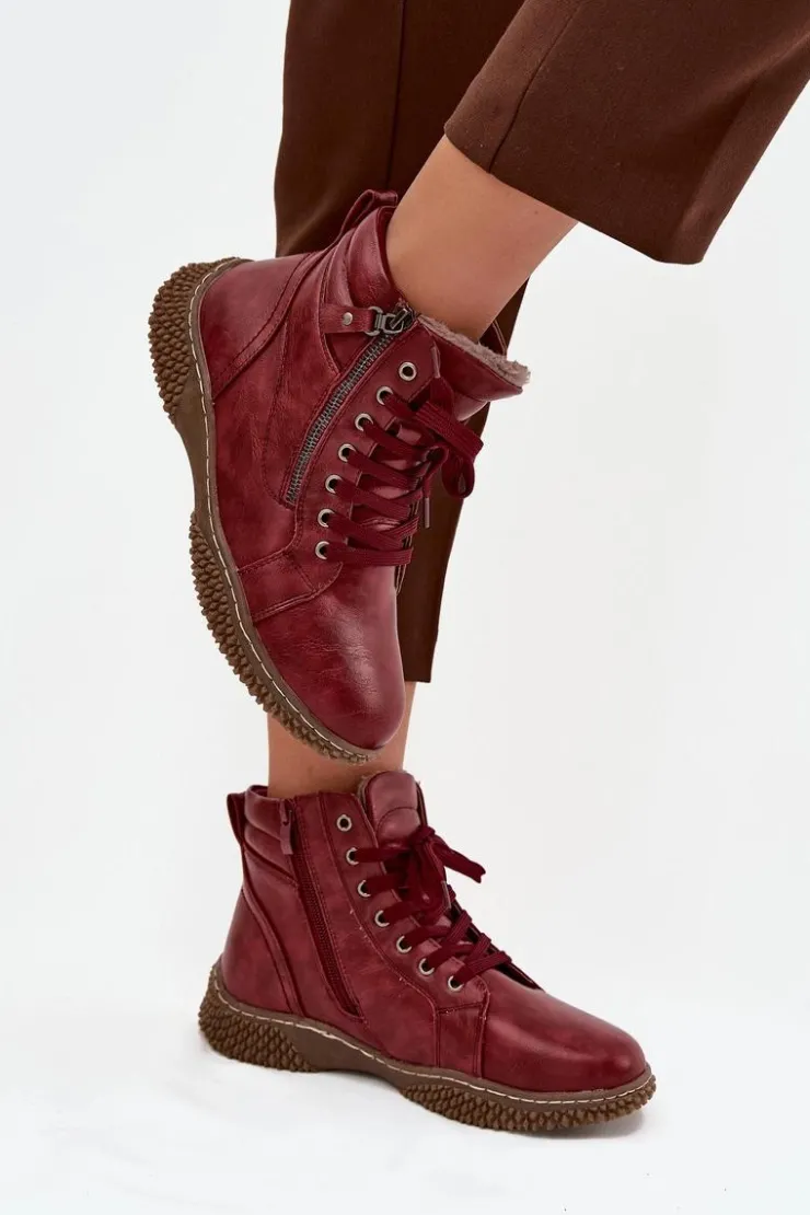 Online Evento Botki Damskie Ocieplane Futerkiem Z Eko Skóry Bordowe Ulverina