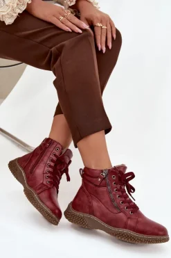 Online Evento Botki Damskie Ocieplane Futerkiem Z Eko Skóry Bordowe Ulverina