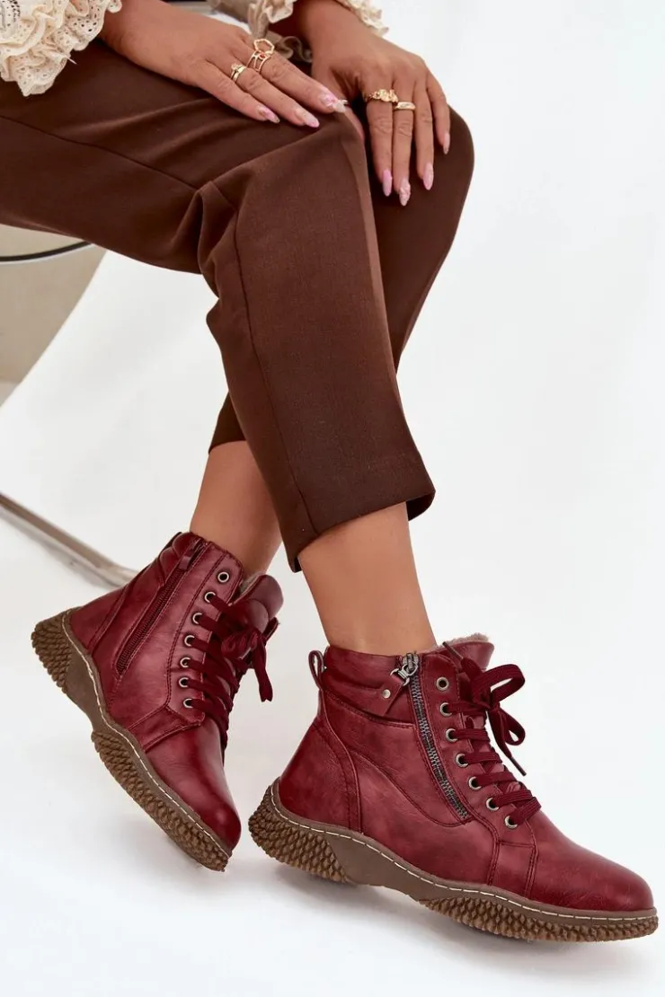 Online Evento Botki Damskie Ocieplane Futerkiem Z Eko Skóry Bordowe Ulverina