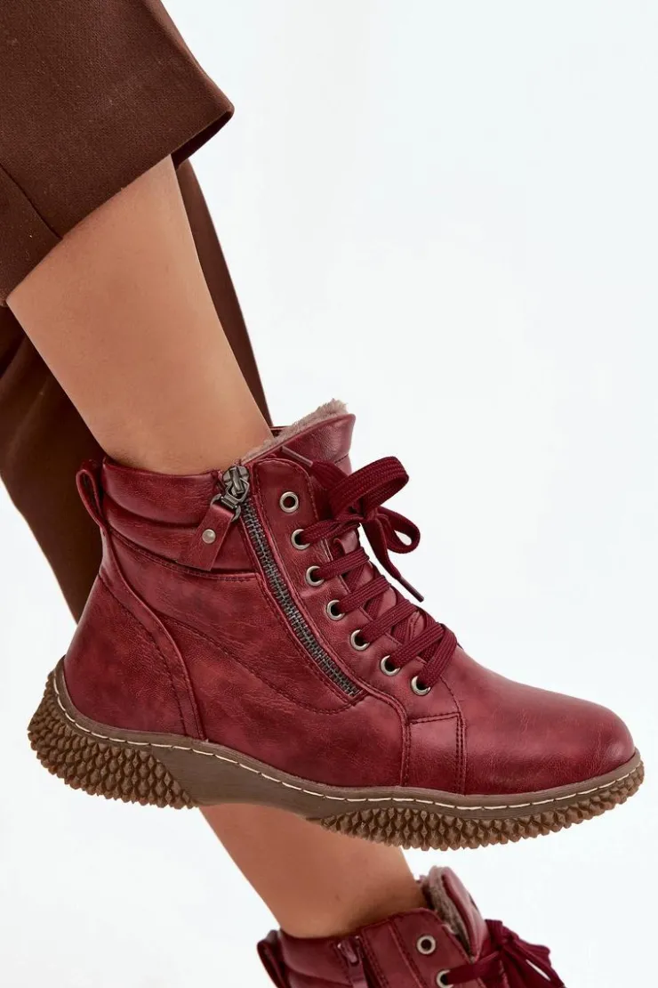 Online Evento Botki Damskie Ocieplane Futerkiem Z Eko Skóry Bordowe Ulverina