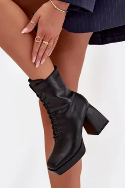 Boto Botki Ocieplane|Botki Na Słupku*Botki Damskie Ocieplane Na Słupku Ze Sznurowaniem Czarne Juvina Czarny