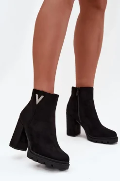 Damskie Boto Botki Damskie Ocieplane Na Słupku Z Ozdobnym Detalem Czarne Briella