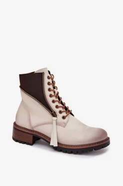 Buty damskie Vinceza Botki Ocieplane|Botki Sznurowane*Botki Damskie Ocieplane Na Klocku Vinceza 58559 Beżowe