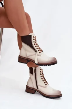 Buty damskie Vinceza Botki Ocieplane|Botki Sznurowane*Botki Damskie Ocieplane Na Klocku Vinceza 58559 Beżowe