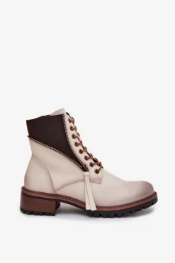 Buty damskie Vinceza Botki Ocieplane|Botki Sznurowane*Botki Damskie Ocieplane Na Klocku Vinceza 58559 Beżowe