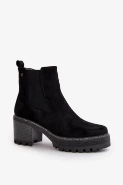 Boto Botki Ocieplane|Brązowe I Beżowe Botki*Botki Damskie Ocieplane Na Słupku Eko Zamszowe Czarne Irissinae Czarny