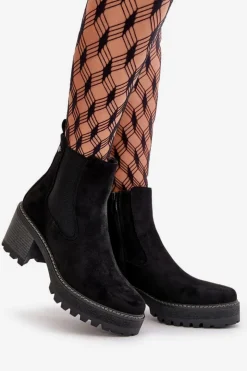 Boto Botki Ocieplane|Brązowe I Beżowe Botki*Botki Damskie Ocieplane Na Słupku Eko Zamszowe Czarne Irissinae Czarny