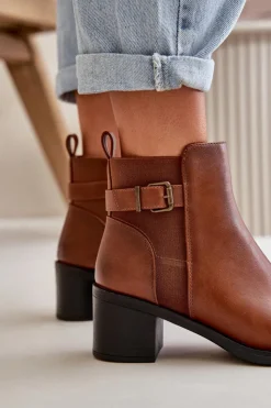 Damskie Boto Botki Damskie Ocieplane Na Słupku Z Klamrą Camel Nevillira