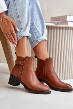 Damskie Boto Botki Damskie Ocieplane Na Słupku Z Klamrą Camel Nevillira