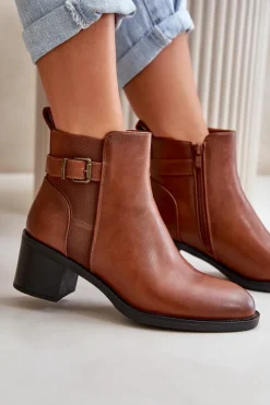 Damskie Boto Botki Damskie Ocieplane Na Słupku Z Klamrą Camel Nevillira