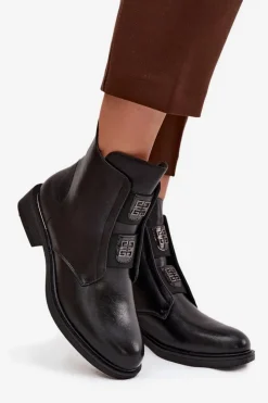 Discount Evento Botki Damskie Ocieplane Na Niskim Obcasie Z Ozdobami Czarne Tavressa Czarny