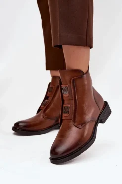 Evento Botki Ocieplane|Czarne Botki*Botki Damskie Ocieplane Na Niskim Obcasie Z Ozdobami Brązowe Tavressa Brązowy