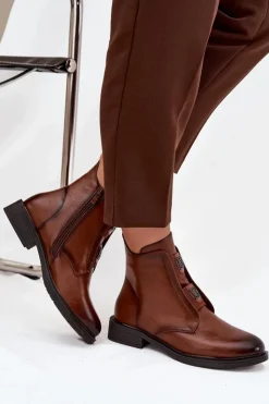 Evento Botki Ocieplane|Czarne Botki*Botki Damskie Ocieplane Na Niskim Obcasie Z Ozdobami Brązowe Tavressa Brązowy