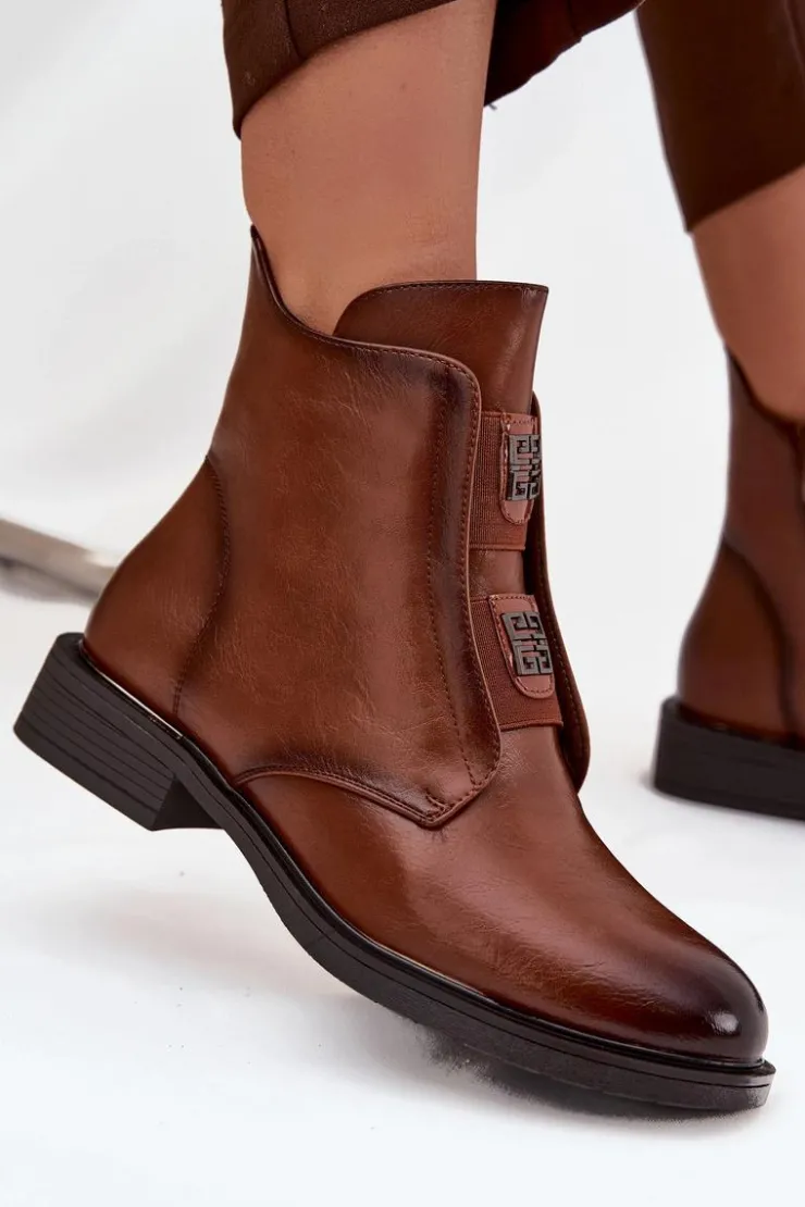 Evento Botki Ocieplane|Czarne Botki*Botki Damskie Ocieplane Na Niskim Obcasie Z Ozdobami Brązowe Tavressa Brązowy