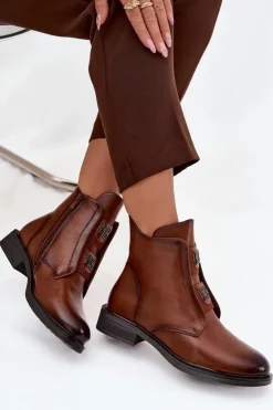 Evento Botki Ocieplane|Czarne Botki*Botki Damskie Ocieplane Na Niskim Obcasie Z Ozdobami Brązowe Tavressa Brązowy