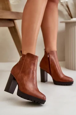 Damskie Boto Botki Damskie Ocieplane Na Wysokim Słupku Zapinane Na Zamek Camel Bioria