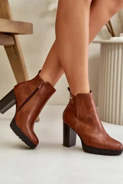 Damskie Boto Botki Damskie Ocieplane Na Wysokim Słupku Zapinane Na Zamek Camel Bioria