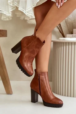 Damskie Boto Botki Damskie Ocieplane Na Wysokim Słupku Zapinane Na Zamek Camel Bioria