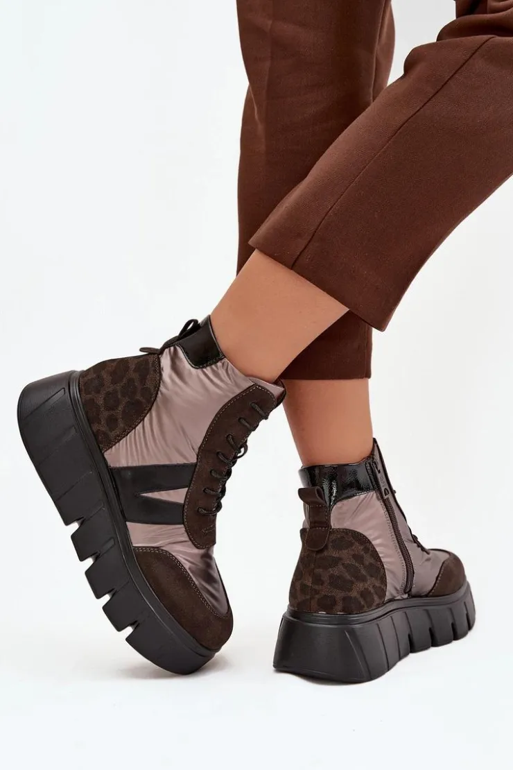 Damskie Buty damskie Vinceza Botki Damskie Ocieplane Na Platformie Vinceza 58562 Brązowe