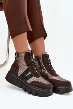 Damskie Buty damskie Vinceza Botki Damskie Ocieplane Na Platformie Vinceza 58562 Brązowe