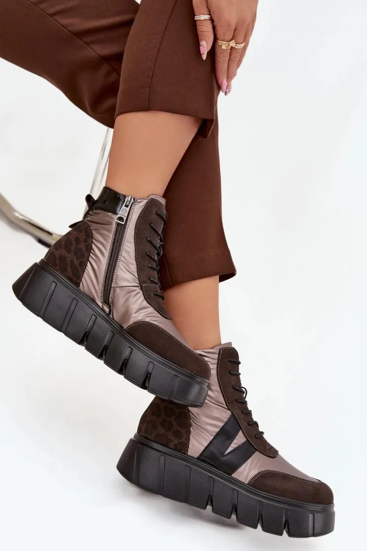 Damskie Buty damskie Vinceza Botki Damskie Ocieplane Na Platformie Vinceza 58562 Brązowe