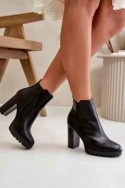 Boto Czarne Botki|Brązowe I Beżowe Botki*Botki Damskie Ocieplane Na Wysokim Słupku Zapinane Na Zamek Czarne Bioria