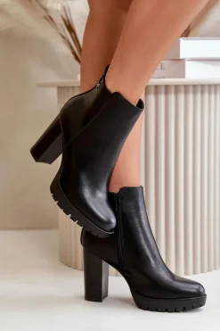 Boto Czarne Botki|Brązowe I Beżowe Botki*Botki Damskie Ocieplane Na Wysokim Słupku Zapinane Na Zamek Czarne Bioria