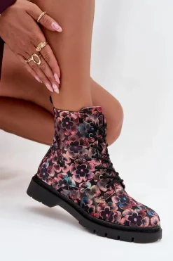 Damskie Artiker Botki Damskie Ocieplane W Kwiaty 57C1051 Różowe