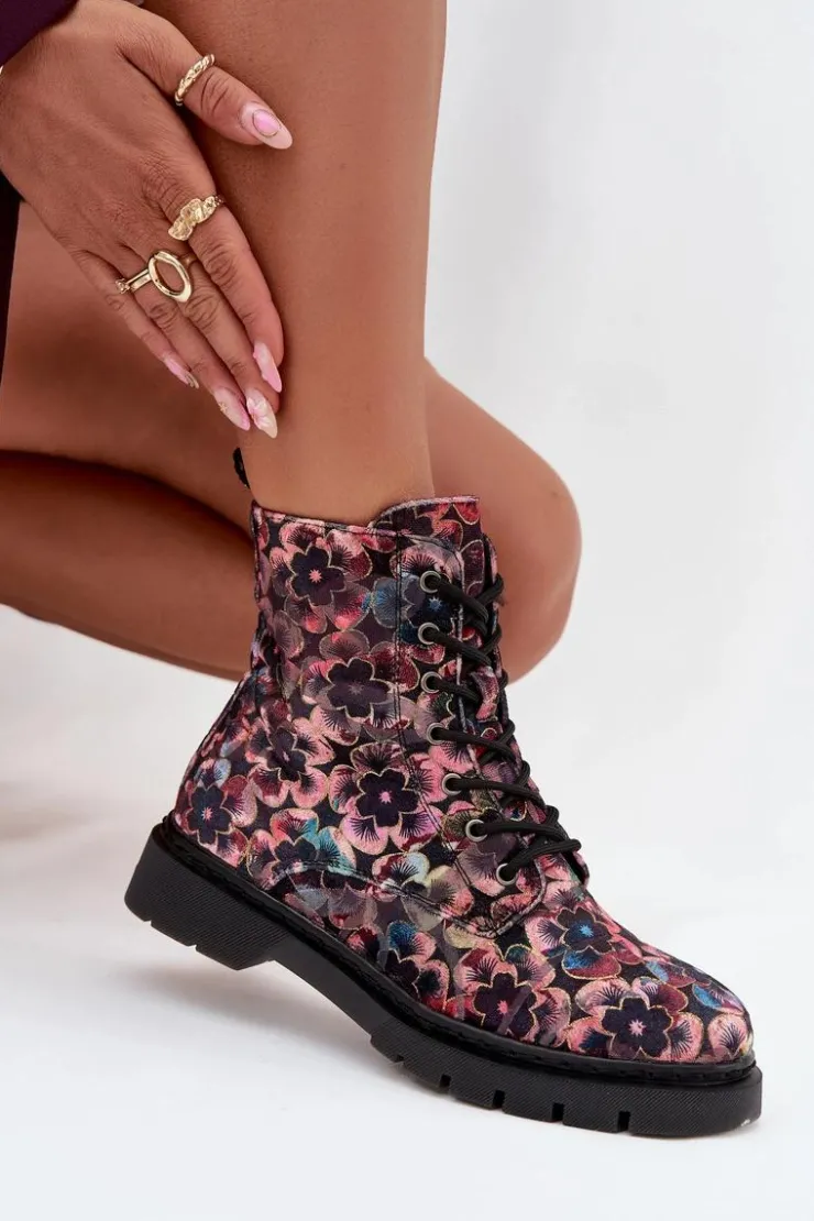 Damskie Artiker Botki Damskie Ocieplane W Kwiaty 57C1051 Różowe