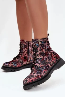 Damskie Artiker Botki Damskie Ocieplane W Kwiaty 57C1051 Różowe