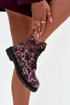 Damskie Artiker Botki Damskie Ocieplane W Kwiaty 57C1051 Różowe