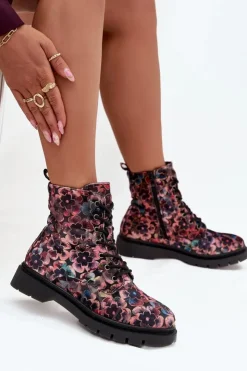 Damskie Artiker Botki Damskie Ocieplane W Kwiaty 57C1051 Różowe