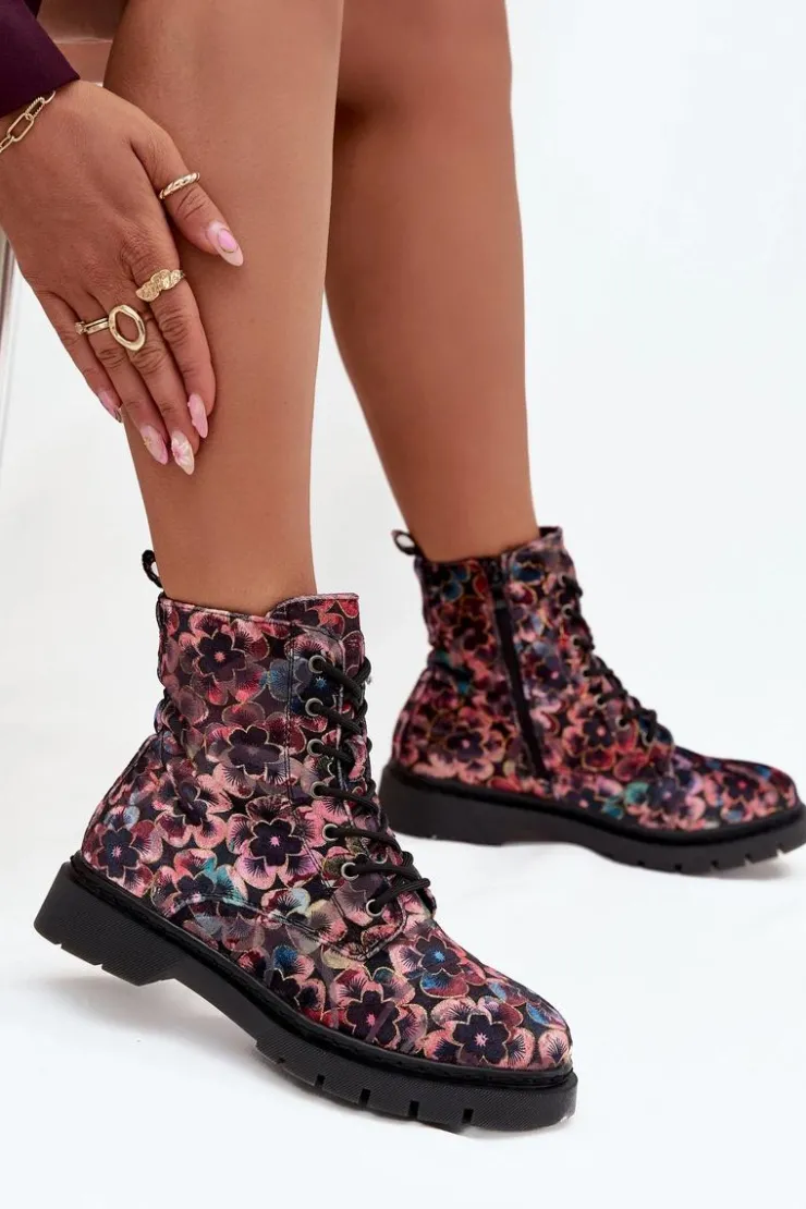 Damskie Artiker Botki Damskie Ocieplane W Kwiaty 57C1051 Różowe