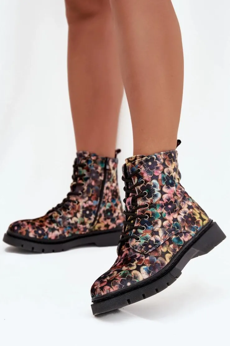 Artiker Botki Ocieplane|Damskie Trapery*Botki Damskie Ocieplane W Kwiaty 57C1050 Multikolor Wielokolorowy