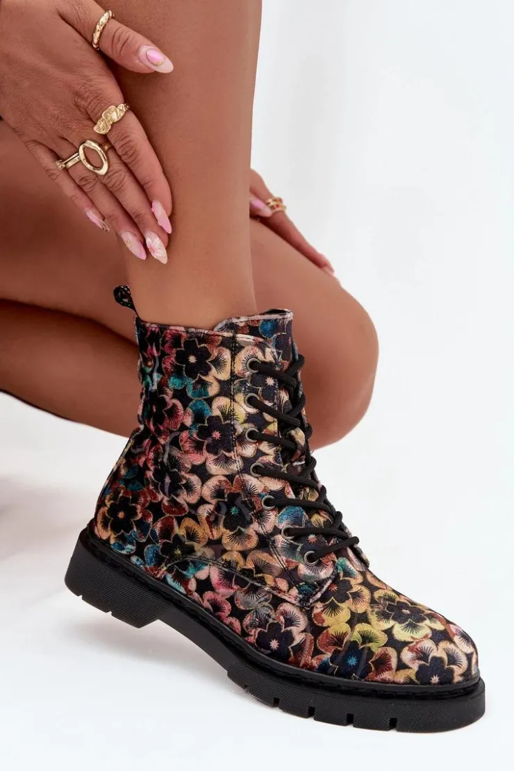 Artiker Botki Ocieplane|Damskie Trapery*Botki Damskie Ocieplane W Kwiaty 57C1050 Multikolor Wielokolorowy