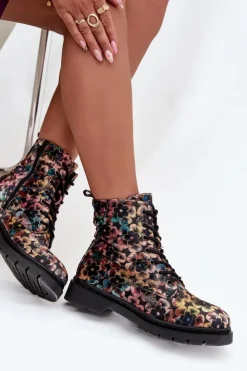 Artiker Botki Ocieplane|Damskie Trapery*Botki Damskie Ocieplane W Kwiaty 57C1050 Multikolor Wielokolorowy