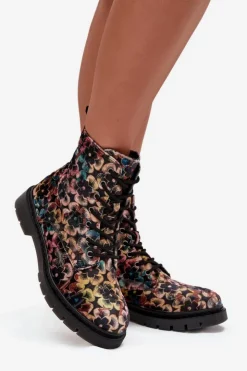 Artiker Botki Ocieplane|Damskie Trapery*Botki Damskie Ocieplane W Kwiaty 57C1050 Multikolor Wielokolorowy