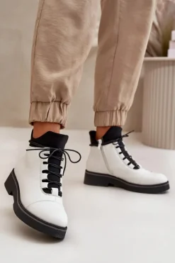 Boto Botki Ocieplane|Czarne Botki*Botki Damskie Ocieplane Z Niską Cholewką Eko Skórzane Białe Biały