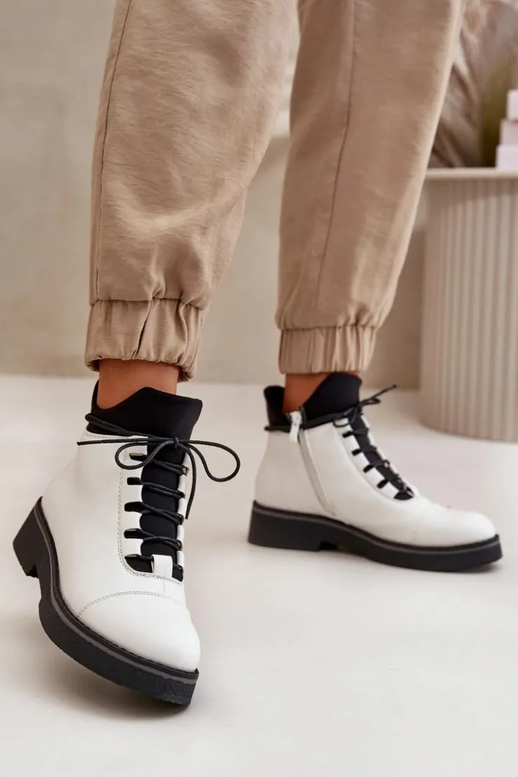 Boto Botki Ocieplane|Czarne Botki*Botki Damskie Ocieplane Z Niską Cholewką Eko Skórzane Białe Biały