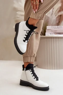 Boto Botki Ocieplane|Czarne Botki*Botki Damskie Ocieplane Z Niską Cholewką Eko Skórzane Białe Biały